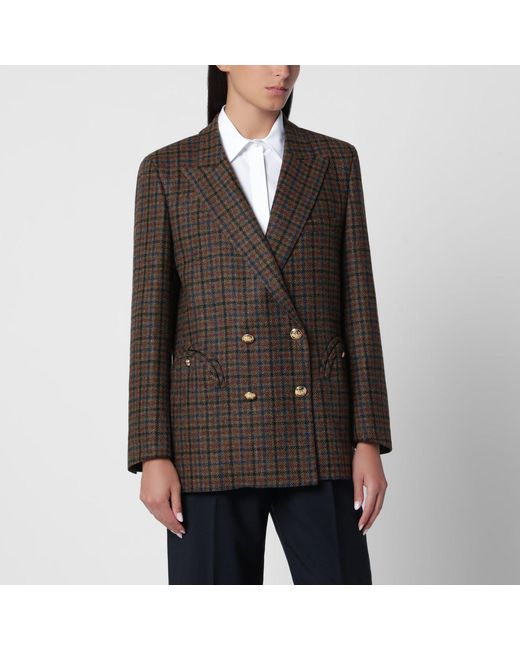 Blazé Milano Brown Doublebreasted Dark Jacket With Check Pattern