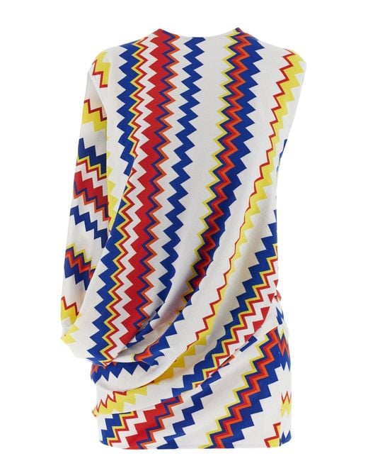 Missoni Blue Peplum Top With Vibrant Zigzag Pattern