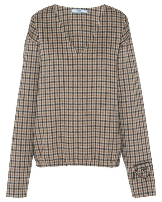 Prada Gray Checked Cashgora Jumper