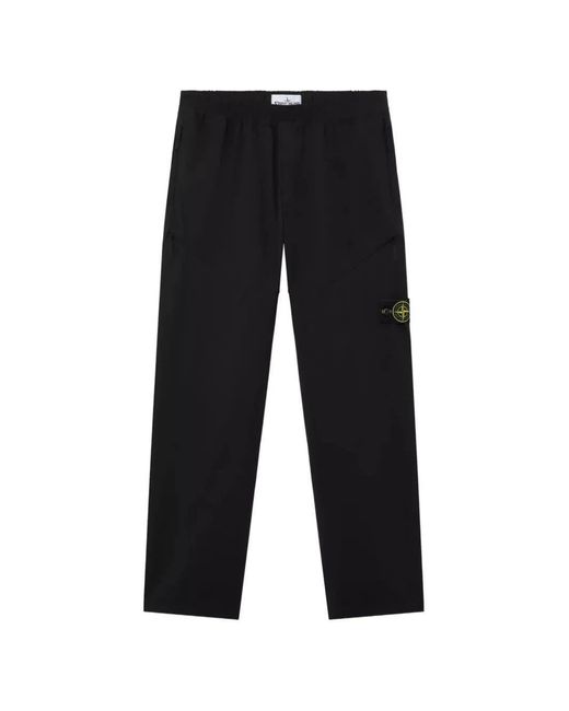 Stone Island Black Pants With Compass Logo Patch for men