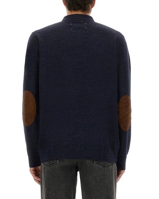 Maison Margiela Blue Buttoned Collar Wool Polo for men