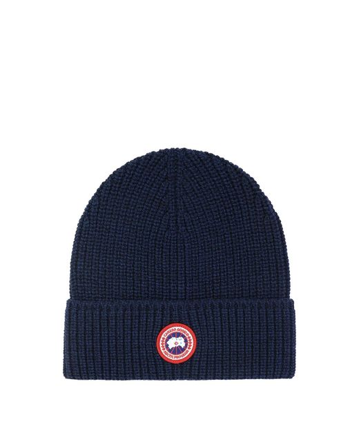 Canada Goose Blue Logo Rib Toque Hat for men
