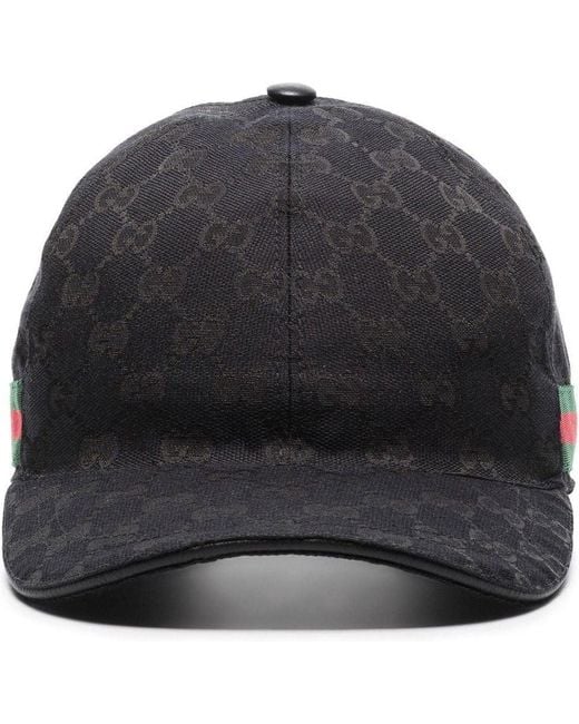 Gucci Black Monogram-Pattern Striped-Trim Woven Cap