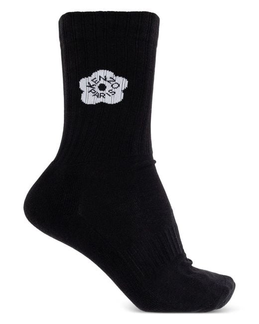 KENZO Black Flower-Logo Socks