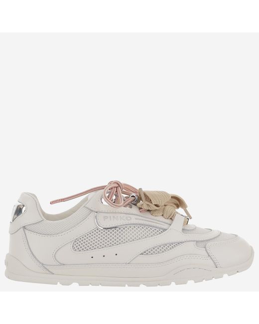 Women's Gray Leather And Mesh Sneakers With Two-Tone Laces