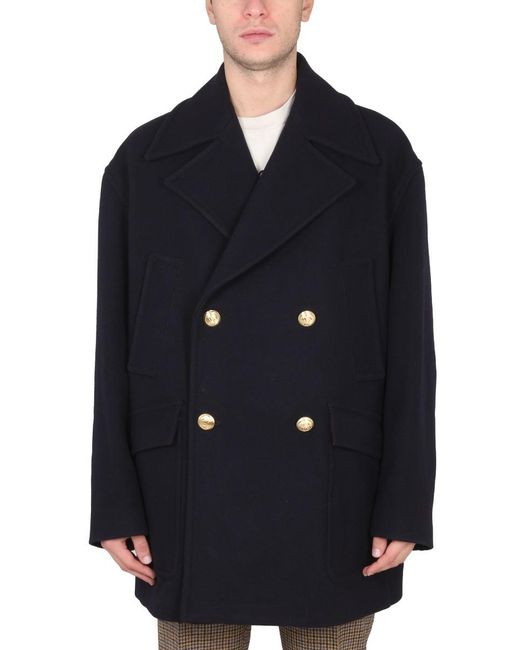 Palm Angels Blue Double-Breasted Wool Blend Jacket for men