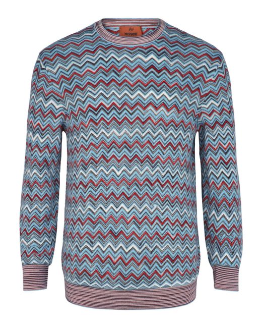Missoni Blue Zig-Zag Pattern Pullover Sweater for men