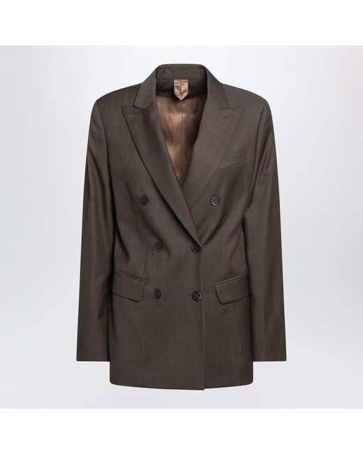 Max Mara Brown Leather Doublebreasted Wool Jacket