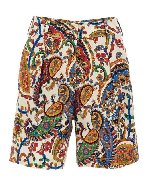 Etro Multicolor Floral Paisley-Pattern Stretch Cotton Shorts