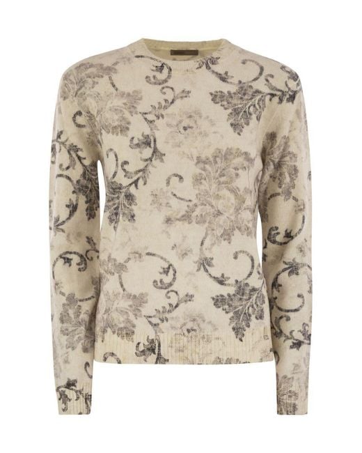 Herno Multicolor Wool Jumper With Floral Pattern