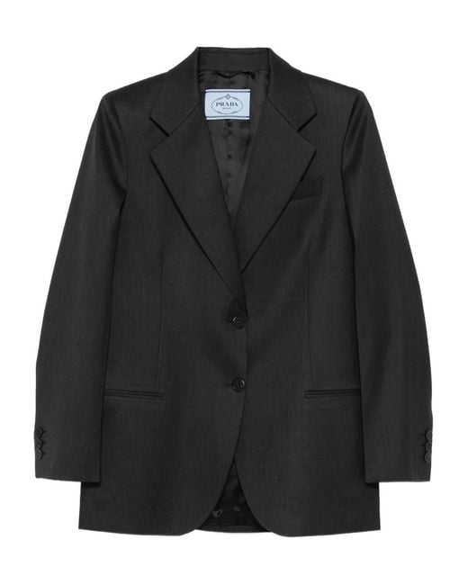Prada Black Notched-Lapels Wool Blazer Clothing