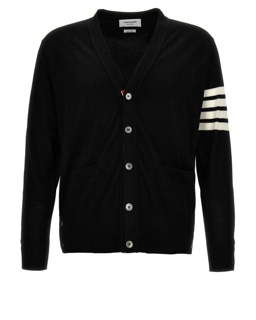 Thom Browne Black V-Neck Wool Cardigan With Striped Accent Details for men