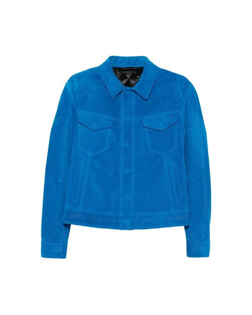 Tom Ford Blue Regular-Fit Padded Suede Jacket for men