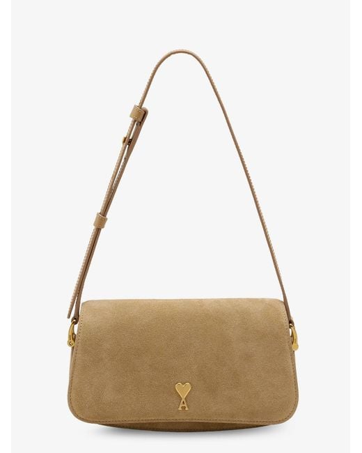 AMI Natural Suede Shoulder Bag With Logo On The Front