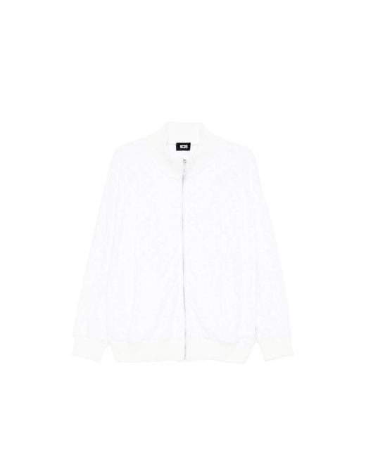 Gcds White Bomber Jacket Textured Cotton