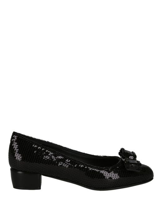 Ferragamo Black Vara Bow Sequin Pumps