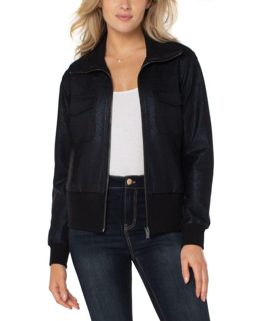 Liverpool Los Angeles Rib Knit Collar Bomber Jacket in Black Lyst