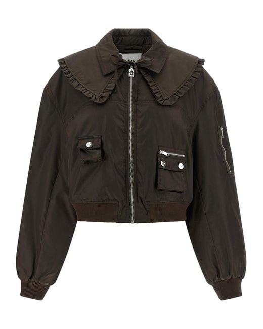 Ganni Black Bomber Jacket Nylon