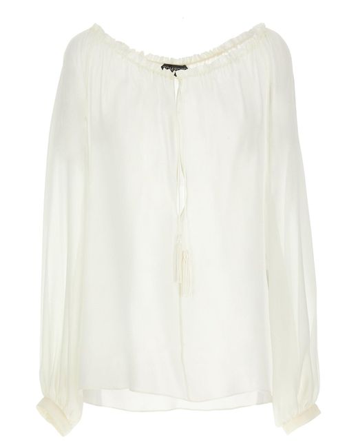 Tom Ford White Silk Georgette Blouse With Adjustable Drawstring
