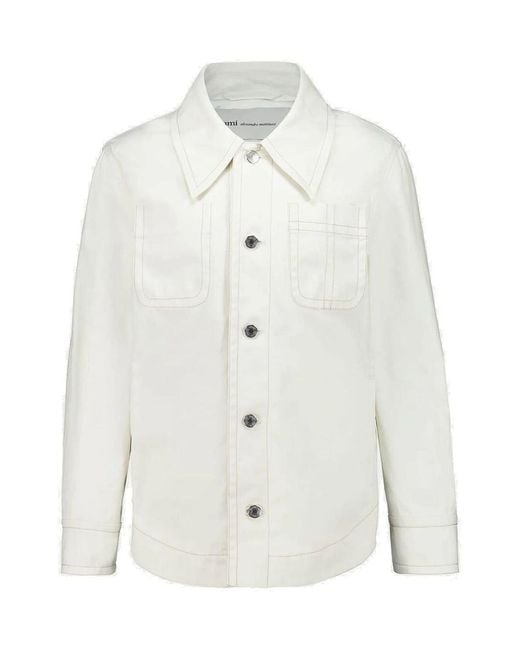 AMI White Worker Buttoned Jacket for men
