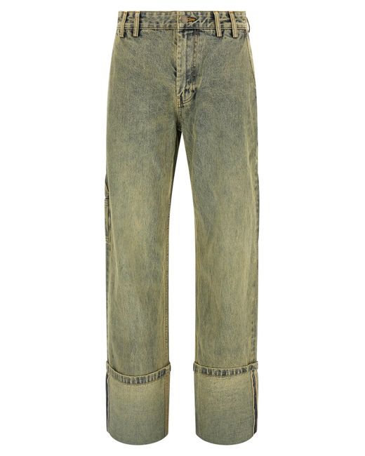 Men's Green Cuff Surface Wave Jeans