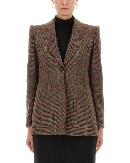 Chloé Brown Checked Wool Blazer