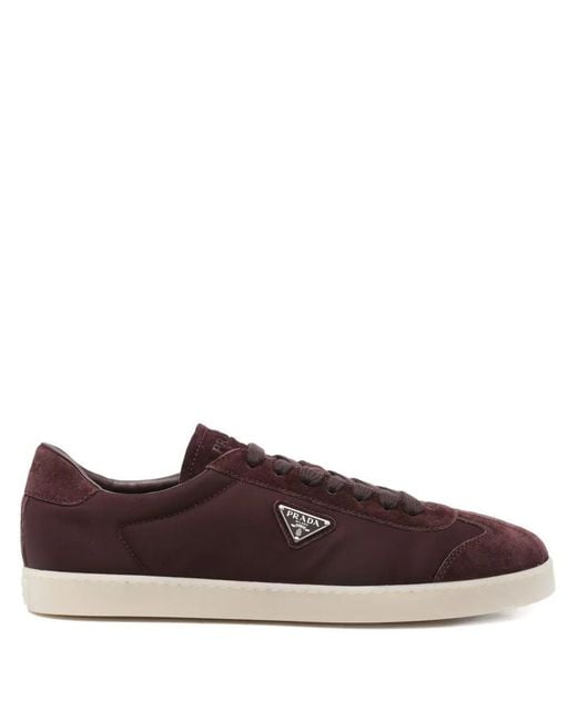 Prada Brown Triangle-Logo Sneakers for men