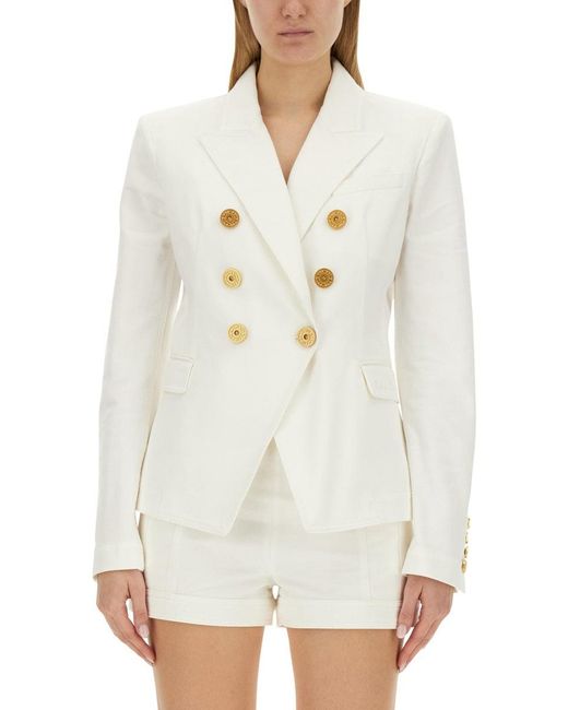 Balmain White Stylish And Chic 6-Button Denim Jacket For
