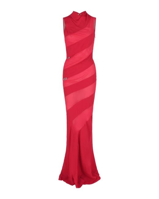 Givenchy Red Mesh Panel Crystal Gown