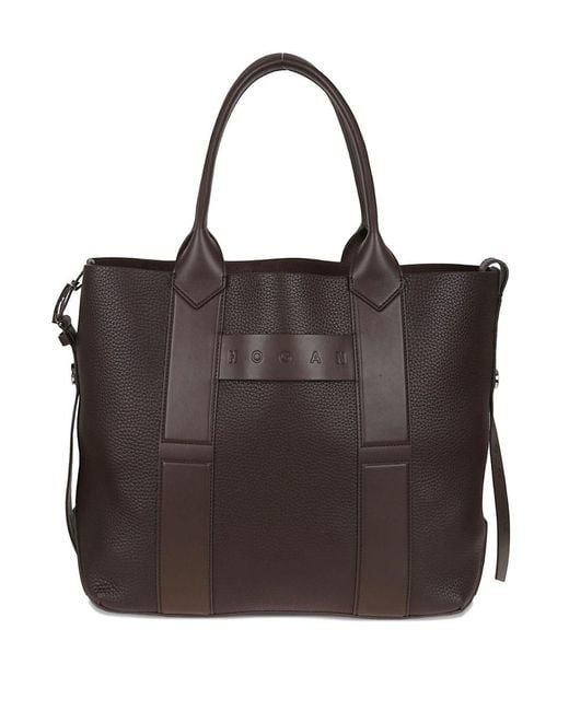Women's Black Script Medium Leather Tote Bag