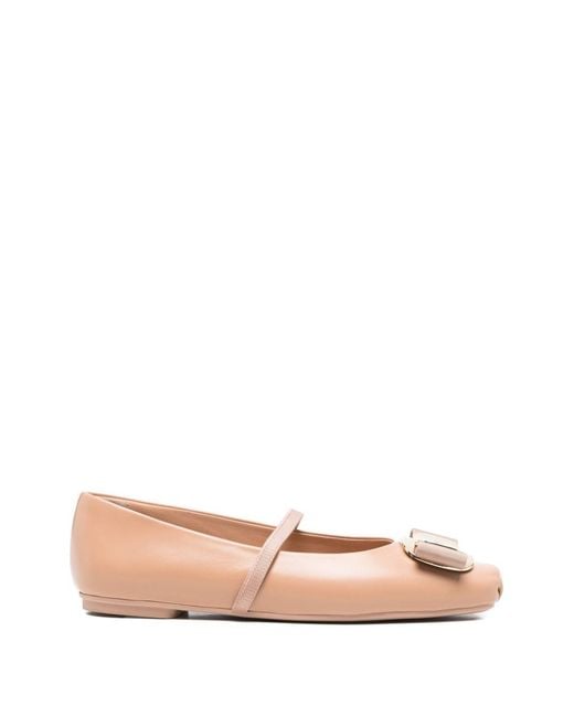 Ferragamo Pink Vara Leather Ballets