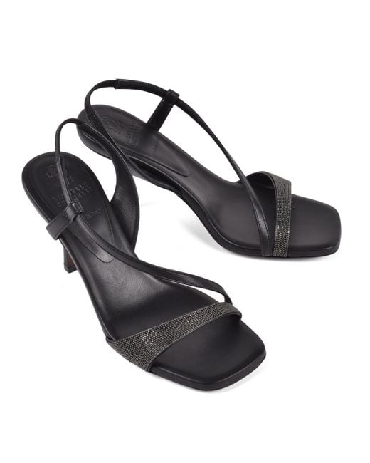 Brunello Cucinelli Black Leather Open Toe Sandals