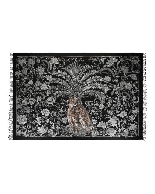 Women's Black Leopard Baroque Print Throw Blanket