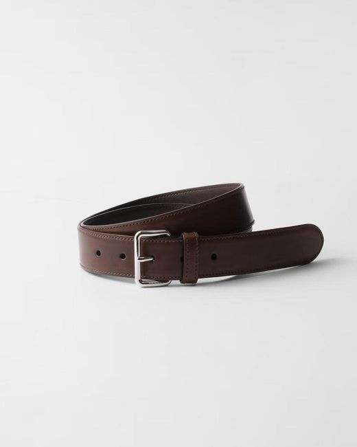 Prada Brown Antiqued Leather Belt for men