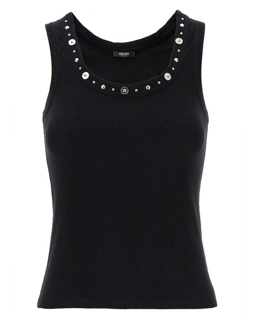 Versace Black Cotton Sleeveles T-Shirt