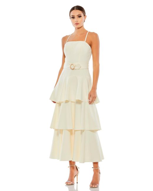 plunge neck ruffle tiered gown mac duggal