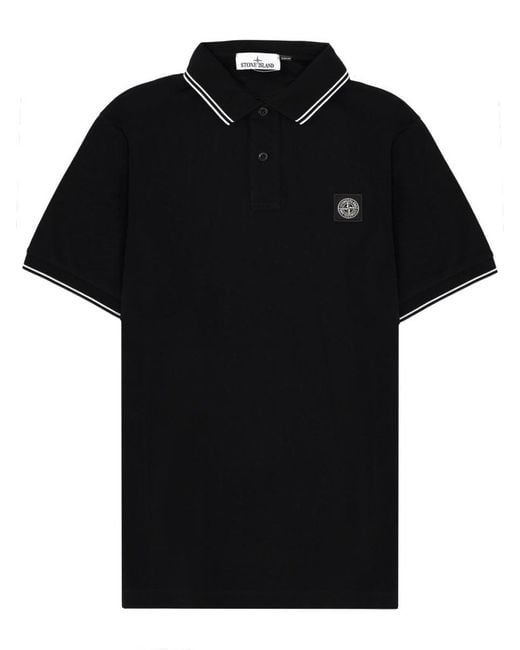 Stone Island Black Compass Patch Logo Polo for men