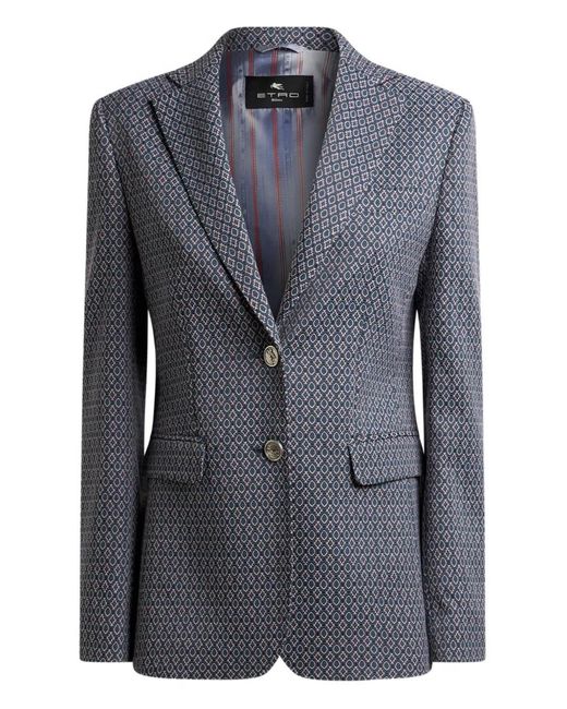 Etro Blue Single Button Closure Blazer