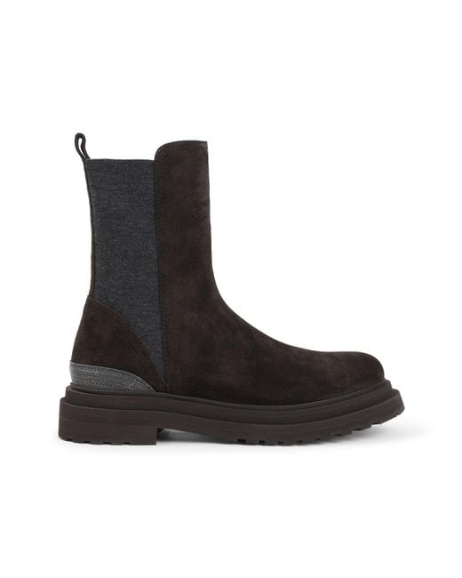 Brunello Cucinelli Black Suede Boot