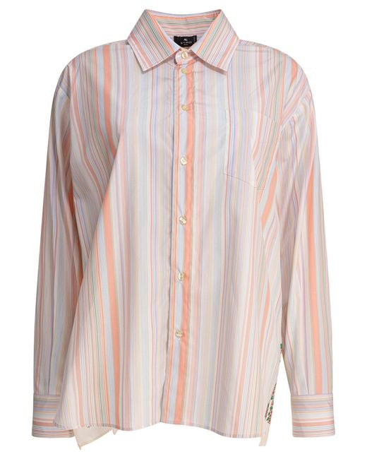 Etro Pink Striped Shirt With Print On The Back