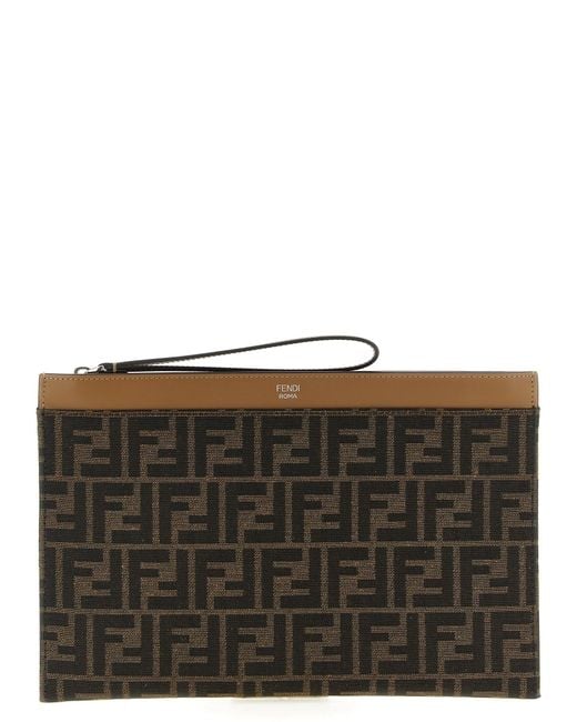 Fendi Gray Ff Logo Print Flat Pouch for men