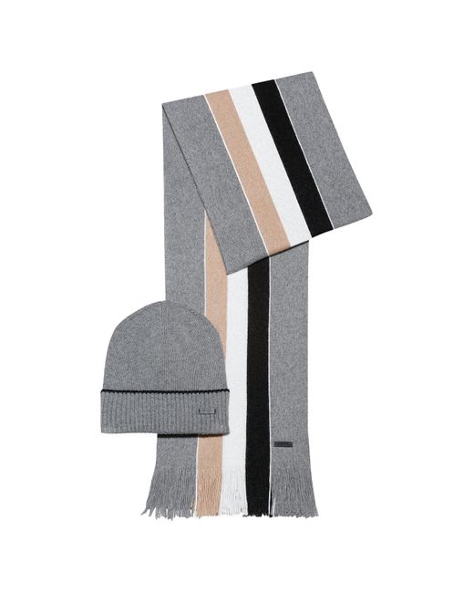 BOSS by HUGO BOSS Scarf And Hat Gift Set in Gray for Men Lyst