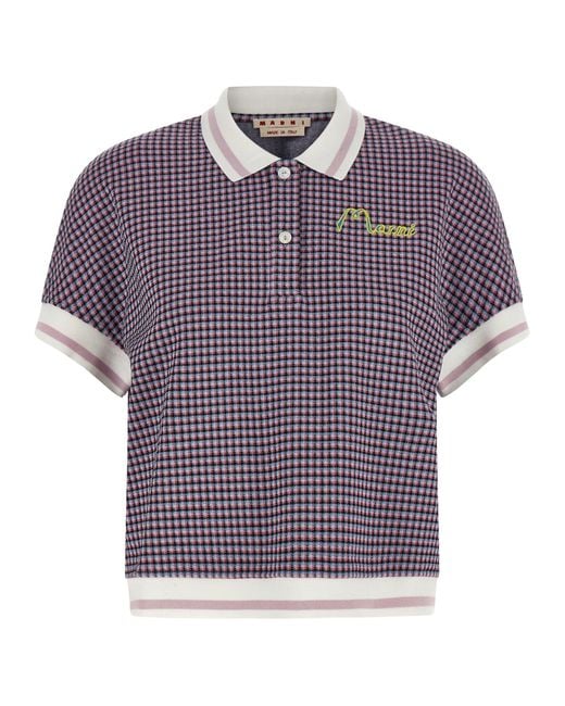 Marni Purple Check Patterned Polo