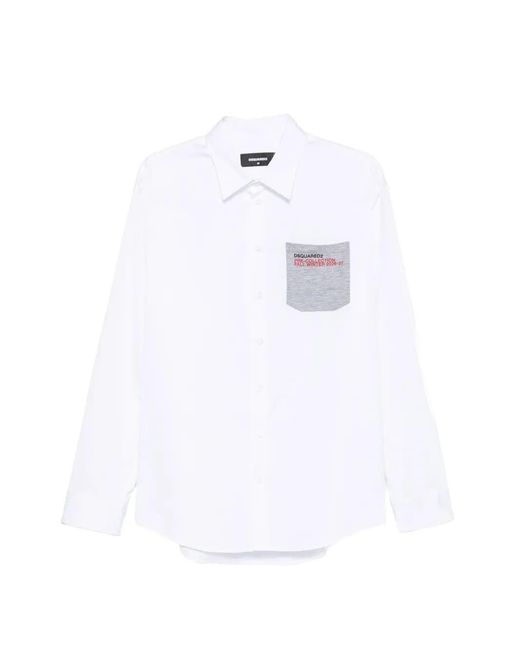DSquared² White Logo-Print Patch-Pocket Shirt for men