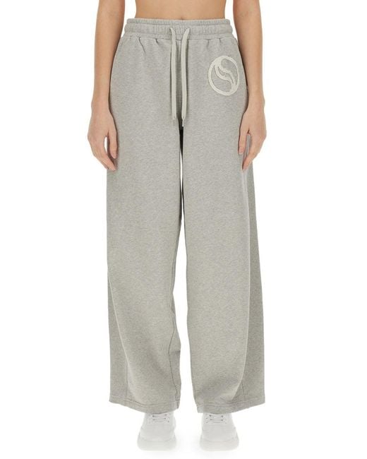Stella McCartney Gray Wide Leg Cotton Jogging Pants With Subtle Logo
