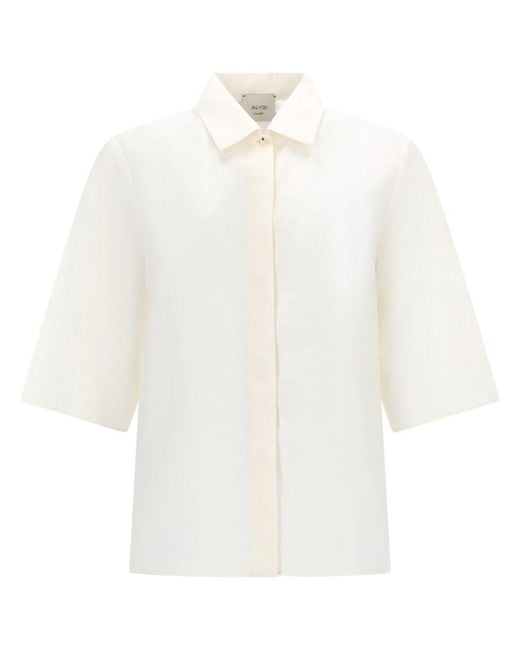 Alysi White Camicia Cropped In Seta
