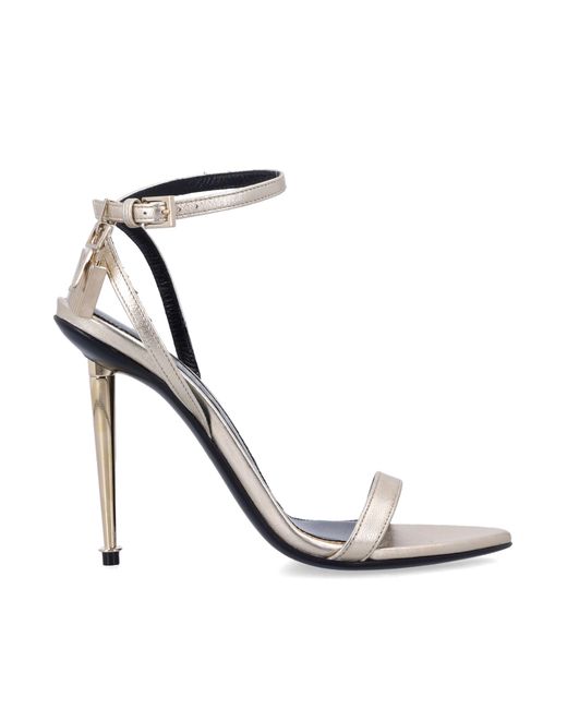 Tom Ford White Laminated Nappa Padlock Pointy Naked Sandal