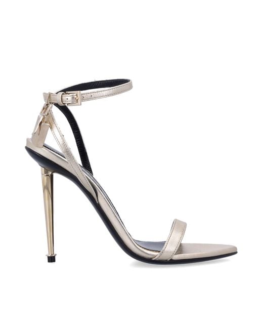 Tom Ford White Laminated Nappa Padlock Pointy Naked Sandal