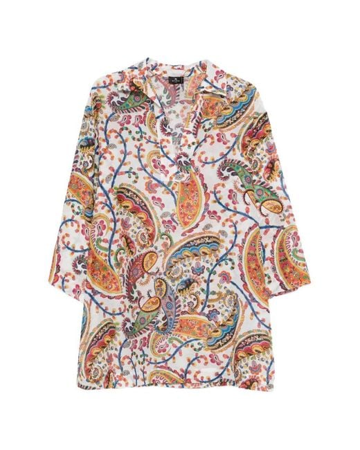 Etro White V-Neck Paisley Print Shirt