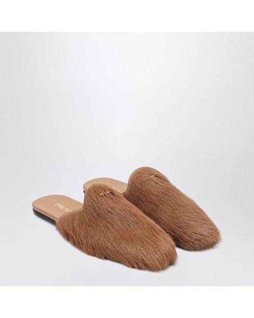 Prada Brown Sandy Hairy-Effect Sabot